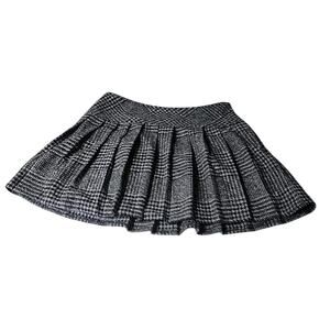 NEW Plaid Mini Skirt Pleats Machine Washable Lined Black Grey White 5% Wool
